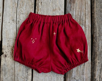 Cherry Exclusive Magic Bloomers, Linen Bloomers, Stars Embroidery, Linen Shorts, Kids Bloomers, Linen Kids Clothing, Unisex Baby Bloomers