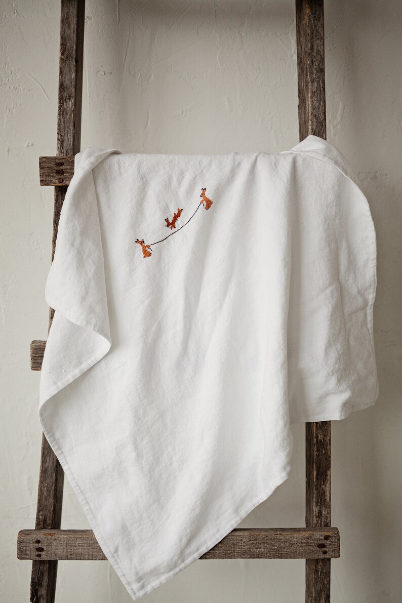 White Linen Baby Blanket Linen Newborn Blanket Embroidered Etsy