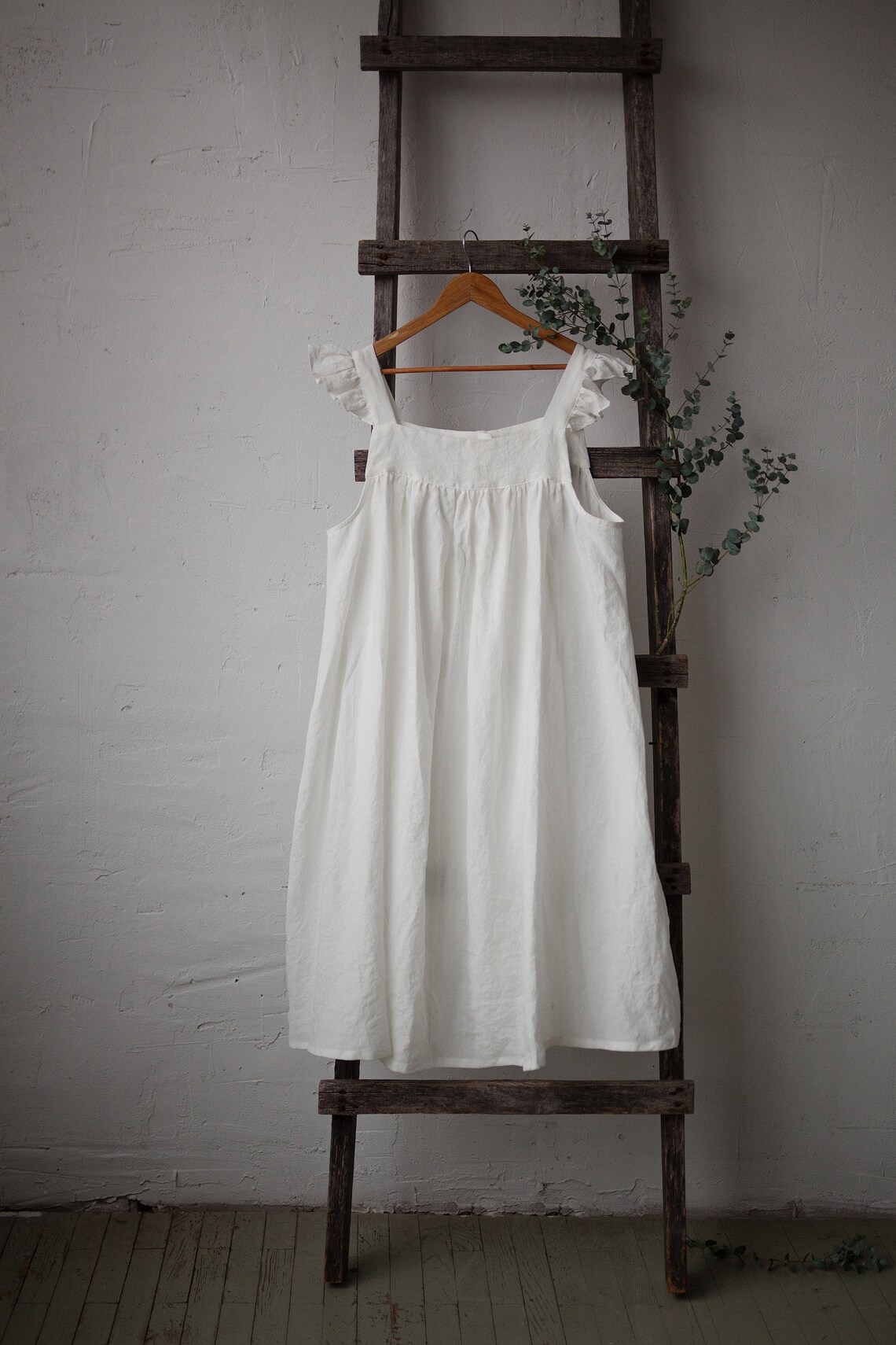 White Prairie Dress Linen Dress With Flutter Sleeves - Etsy