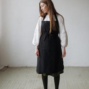 Black Traditional Apron, Linen Apron, Hand Embroidery, Kitchen Apron, Cooking Apron, Linen Apron for Women, Gift for Women