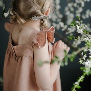 Dusty Rose Pinafore Dress, Linen Pinafore Dress, Different Embroideries, Linen Dress Girls, Baby Apron, Flower Girl Dress, Dress Girls