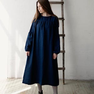 Navy Blue Victorian Dress, Linen Dress, Victorian Style Dress, Linen Dress for Women, Linen Maxi Dress, Long Sleeve Dress, Modest Dress