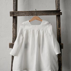 White Classic Linen Dress, Baby Linen Dress, Baby Dress, Linen Clothes Girls, Dress Girls, Kids Clothing, Linen Girl Dress