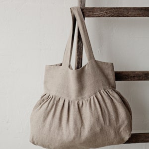 Natural Sunday Bag, Linen Tote Bag, Ruffle Linen Bag, Shoulder Bag, Linen Tote, Linen Shopping Bag, Market Bag, Ruffled Bag image 2