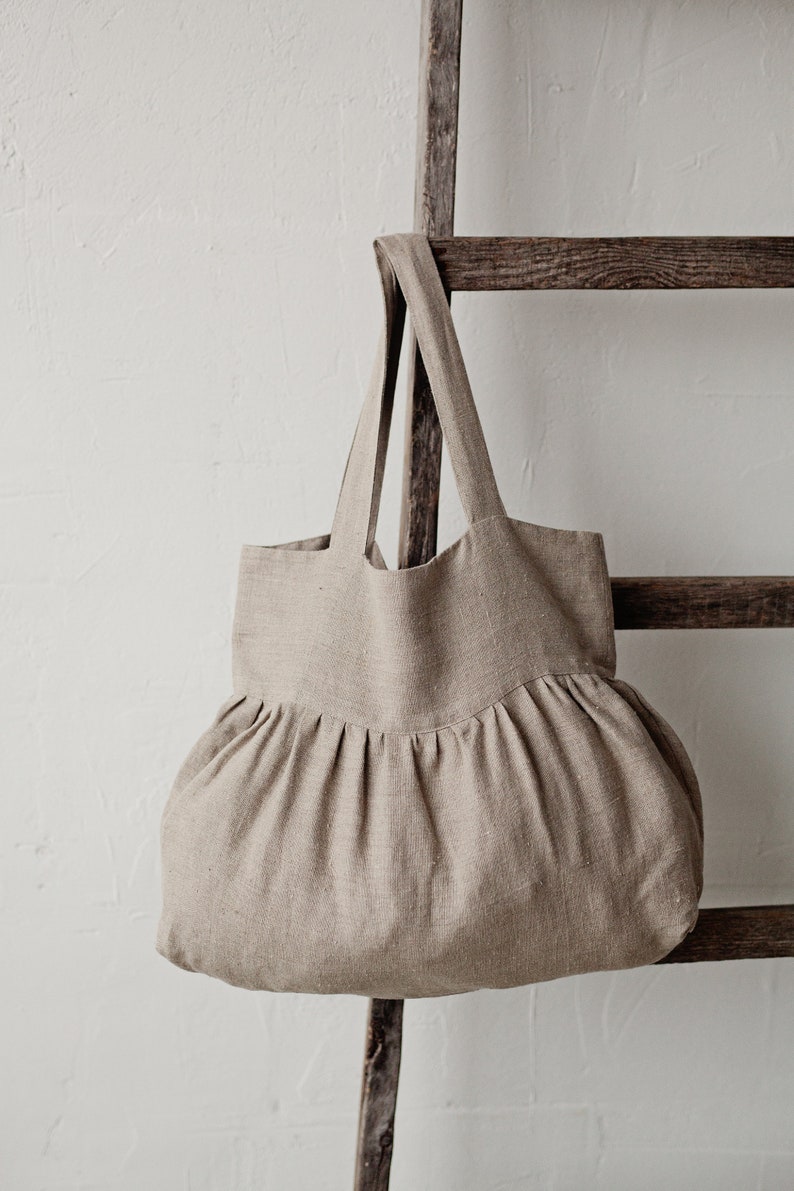 Natural Sunday Bag, Linen Tote Bag, Ruffle Linen Bag, Shoulder Bag, Linen Tote, Linen Shopping Bag, Market Bag, Ruffled Bag image 2