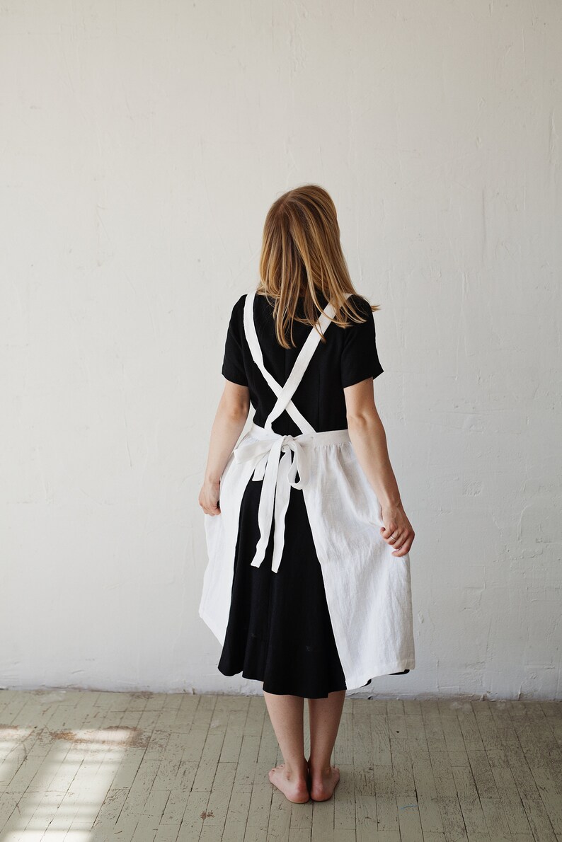 Apron for Women White Linen Apron Kitchen Linen Pinafore Dress Linen