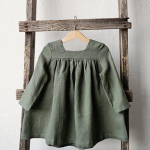 Sage Classic Linen Dress, Baby Linen Dress, Baby Dress, Linen Clothes Girls, Dress Girls, Kids Clothing, Linen Girl Dress