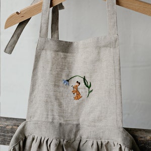 Natural Linen Apron, Girl Linen Apron, Different Embroideries, Linen Apron for Girls, Linen Apron for Kids, Linen Pinafore for Girls zdjęcie 7