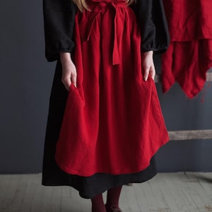 Delantal de lino rojo cereza: Falda de cocina estilo cottagecore