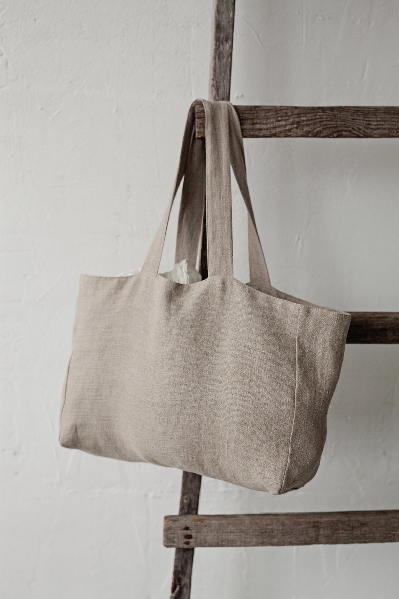 Natural Classic Bag, Linen Tote Bag, Linen Bag, Shoulder Bag, Linen Tote, French Linen Bag, Market Bag, Washed Linen Bag, Reusable Bag image 2