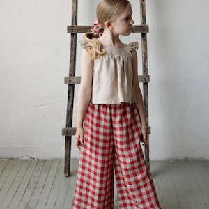 Garden Long Culottes, Unisex Linen Culottes, Different Embroideries, Linen Pants Kids, Linen Pants Girls, Linen Pants Boys
