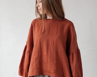 Rost Leinen Tunika: Kimono Stil Oversized Bluse