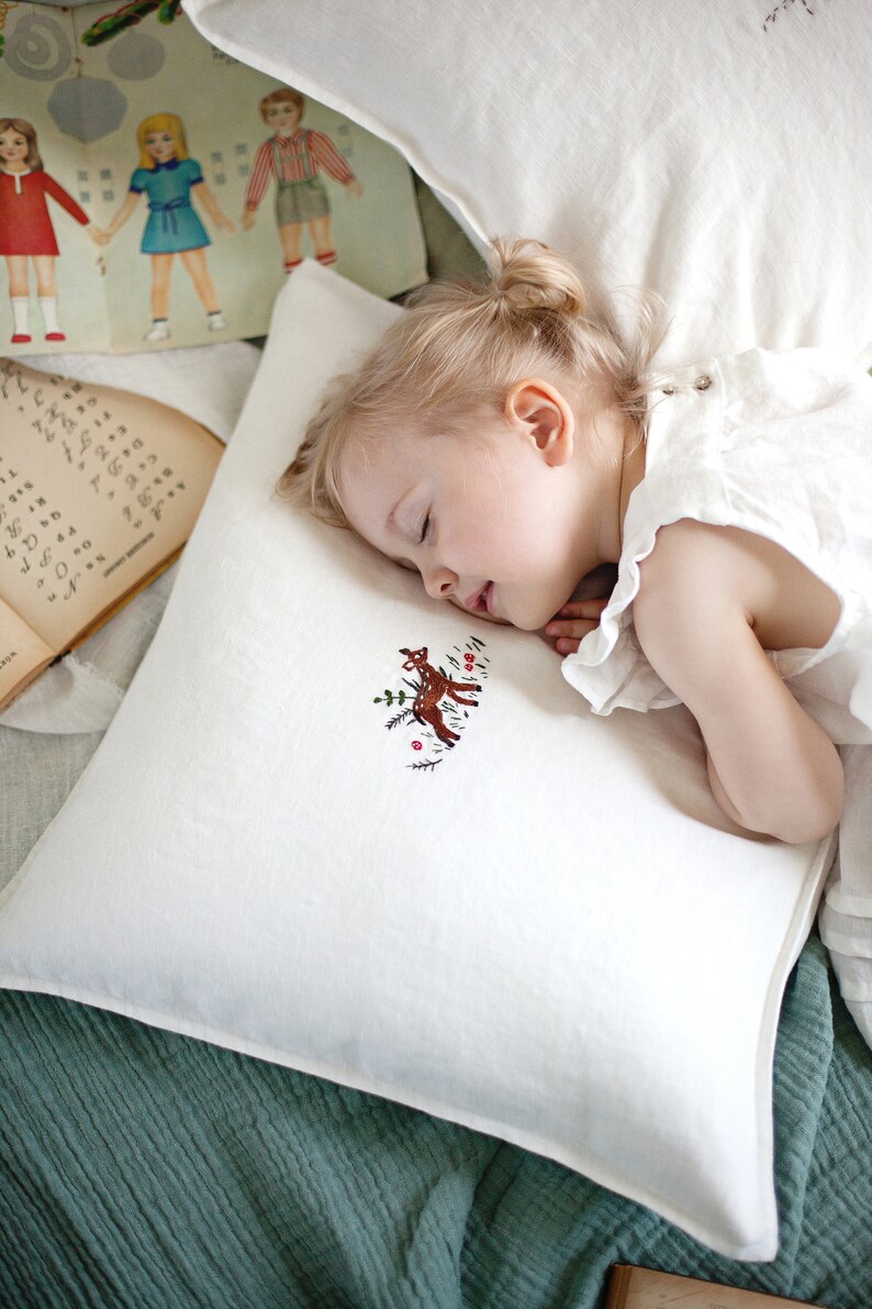 Linen Pillowcase White Pillowcase Hand embroidery Fawn Etsy
