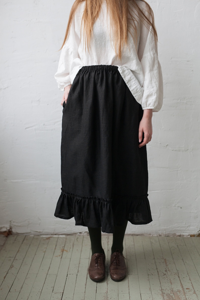 Victorian Style Skirt Linen Petticoat Ruffle Linen Skirt Victorian Style Petticoat Black Linen Skirt Black Linen Petticoat Linen Skirt