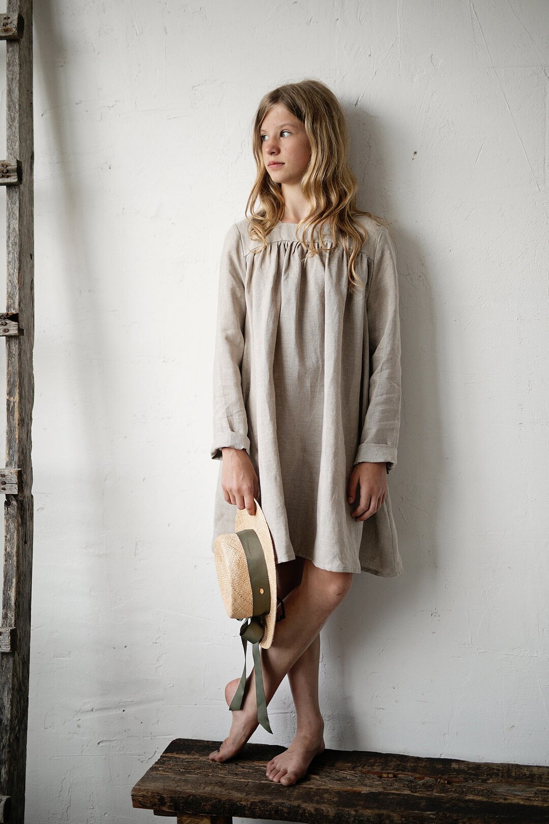 Natural Classic Linen Dress, Baby Linen Dress, Baby Dress, Linen