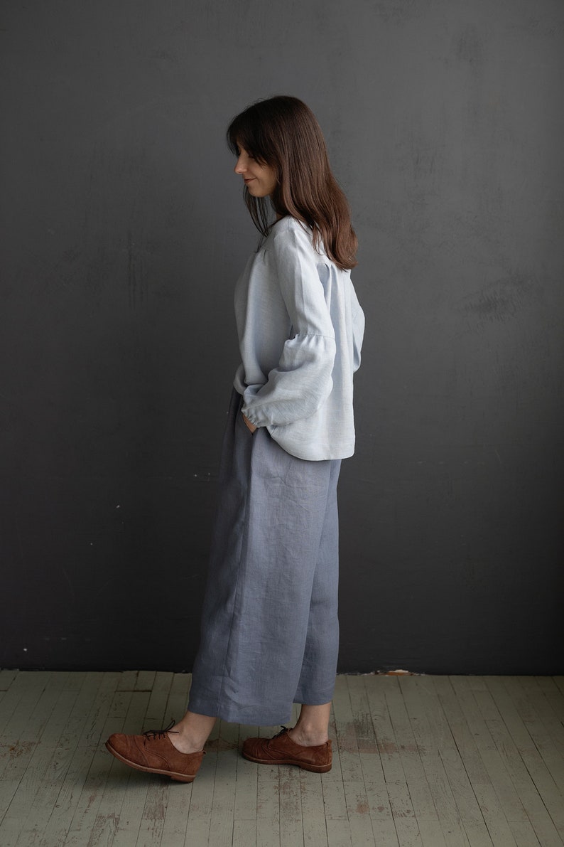 Dusty Blue Culottes, Linen Culottes, Linen Pants, Women Pants, Women Culottes, Wide Linen Pants, High Waist Culottes zdjęcie 2