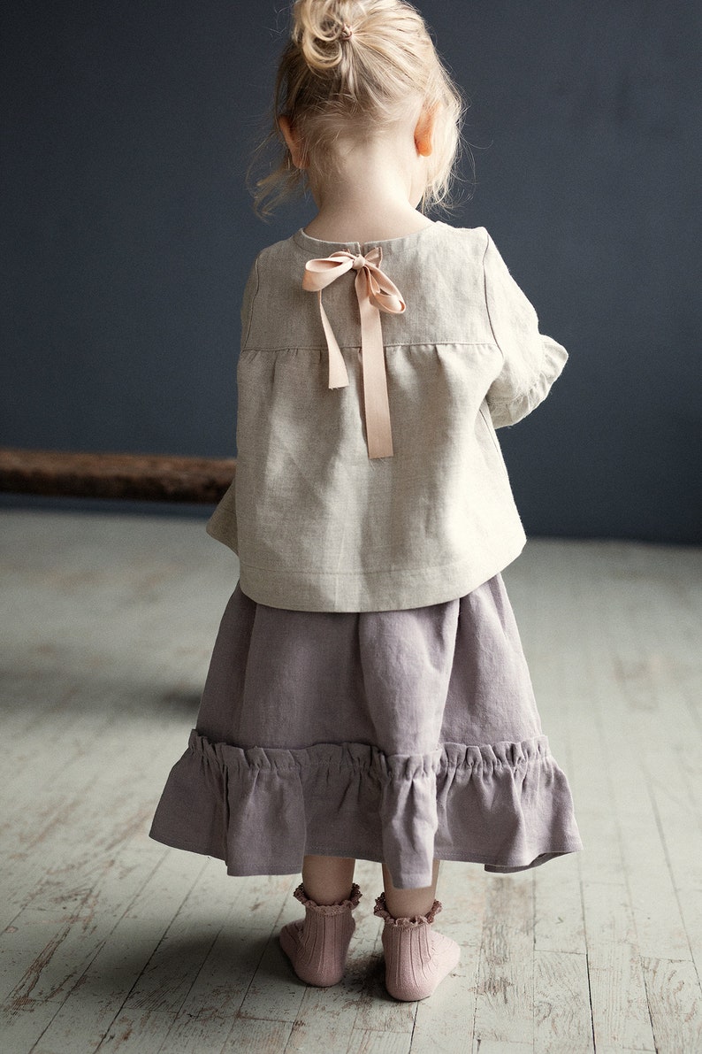 Natural Short Linen Tunic, Different Embroideries, Linen Shirt for Girls, Long Sleeve Linen Tunic, Girl Linen Top, Baby Shirt image 3