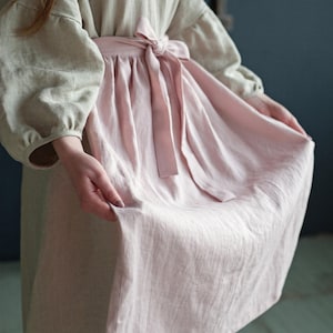 Baby Pink Linen Apron: Cottagecore Kitchen Skirt image 4