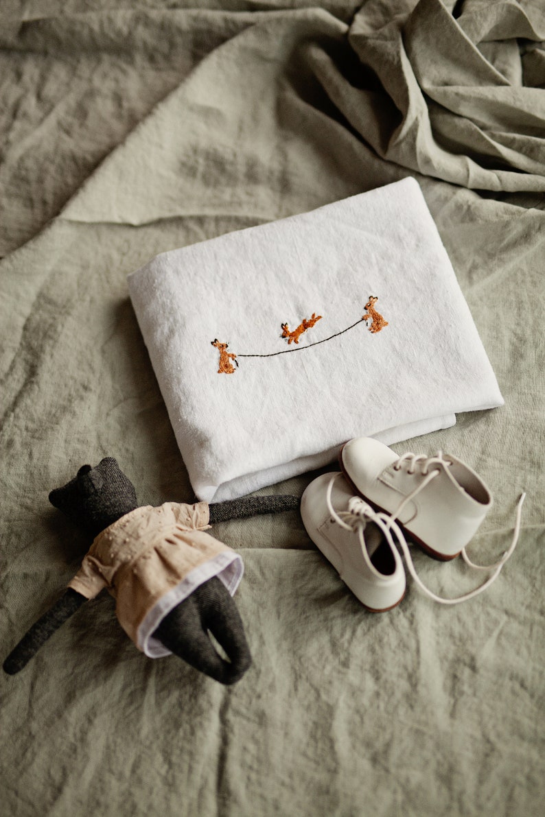 Linen Baby Blanket Linen Newborn Blanket Embroidered Baby Etsy