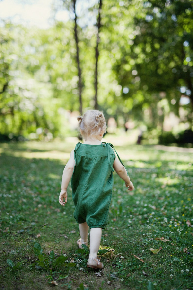 Apple Green Linen Romper Different Embroideries Baby Linen Etsy