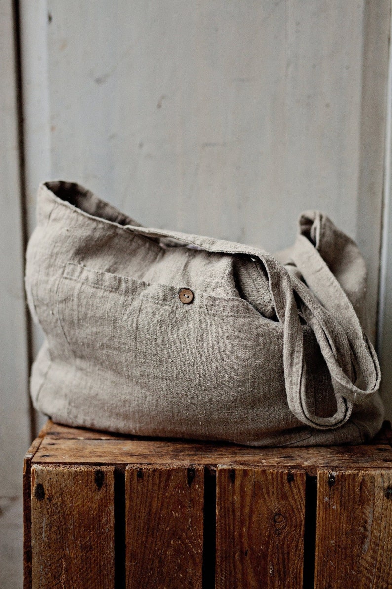 Natural Classic Bag, Linen Tote Bag, Linen Bag, Shoulder Bag, Linen Tote, French Linen Bag, Market Bag, Washed Linen Bag, Reusable Bag image 1