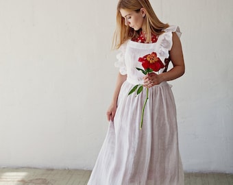 White Vintage Linen Apron: Victorian Cottagecore Style