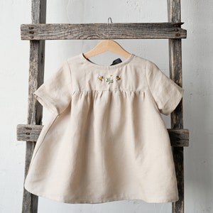 Sand Short Sleeve Tunic, Different Embroideries, Linen Shirt for Girls, Short Sleeve Linen Tunic, Girl Linen Top, Baby Shirt image 5