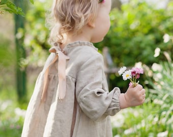 Natural Ruffle Linen Dress, Baby Linen Dress, Baby Dress, Flower Girl Dress, Linen Clothes Girls, Dress Girls, Kids Clothing
