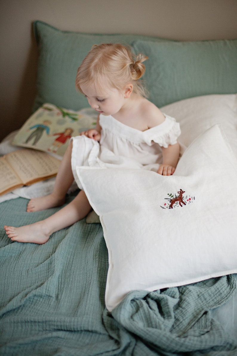 Linen Pillowcase White Pillowcase Hand embroidery Fawn Etsy