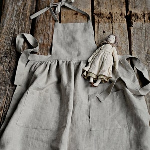 Natural Linen Apron, Girl Linen Apron, Different Embroideries, Linen Apron for Girls, Linen Apron for Kids, Linen Pinafore for Girls zdjęcie 8