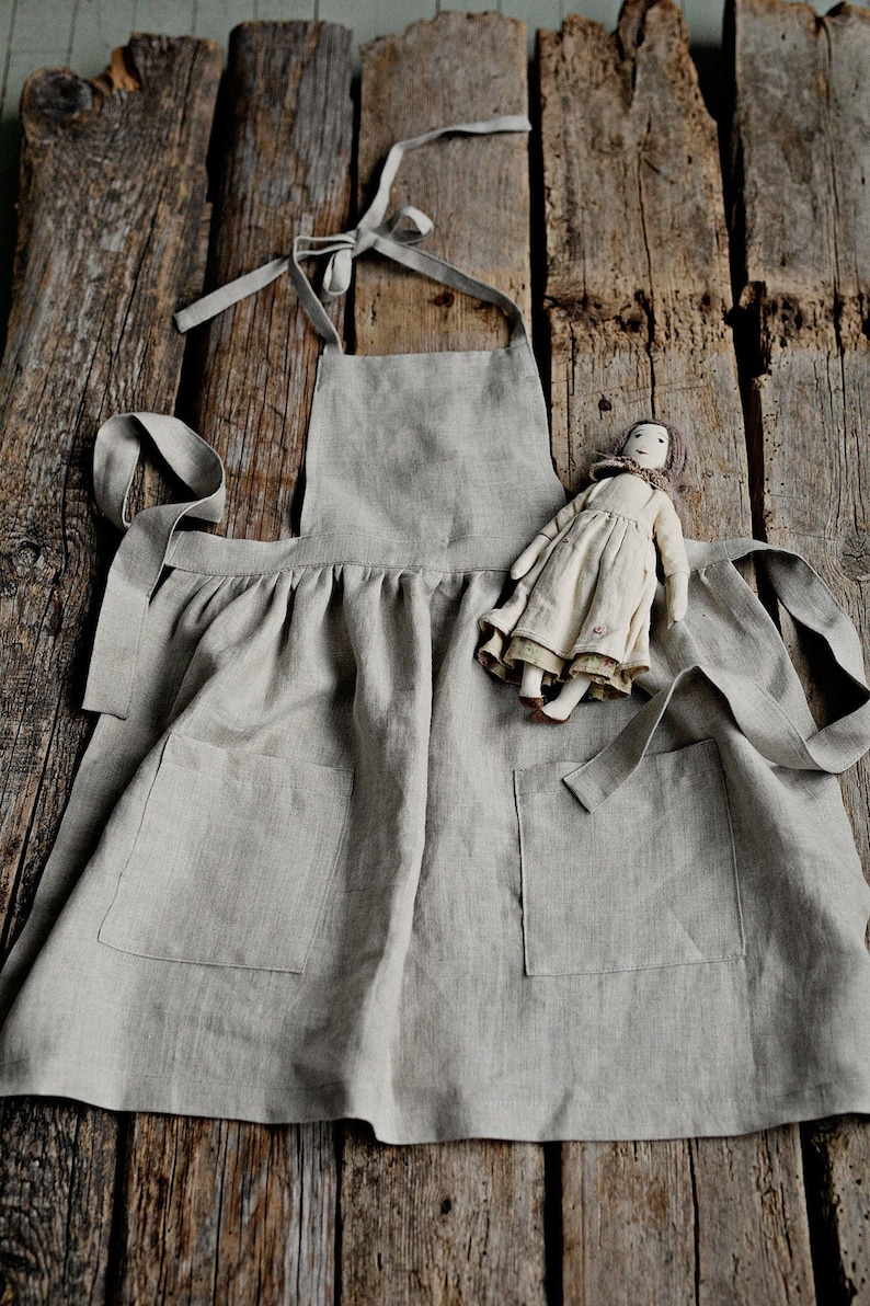 Natural Linen Apron, Girl Linen Apron, Different Embroideries, Linen Apron for Girls, Linen Apron for Kids, Linen Pinafore for Girls zdjęcie 8