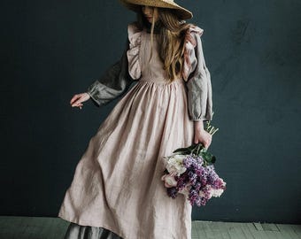 Baby Pink Vintage Linen Apron: Victorian Cottagecore Style