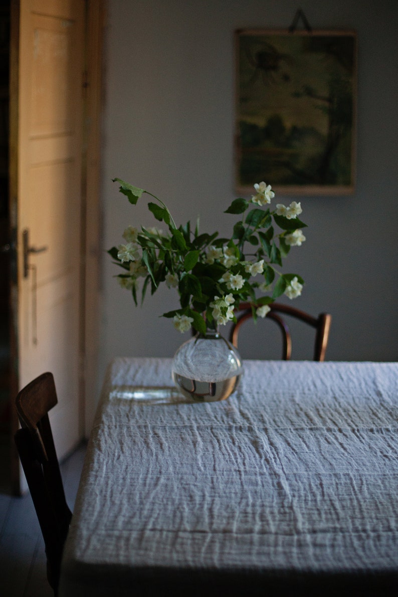 Linen Tablecloth, Transparent White Tablecloth, Washed Linen, Sheer Tablecloth, Rectangular Tablecloth, White Linen, Dining Table image 4