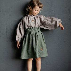 Sage Midi Skirt, Linen Midi Skirt, Different Embroideries, Simple Skirt, Baby Girl Skirt, Linen Clothes for Kids, Washed Linen Skirt image 2