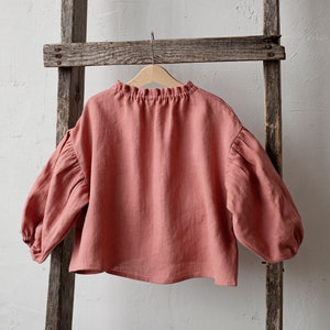 Salmon Parachute Linen Tunic, Different Embroideries, Linen Shirt for Girls, Long Sleeve Linen Tunic, Girl Linen Top, Baby Shirt image 5