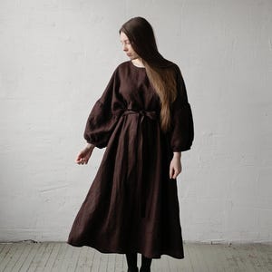 Chocolate Kimono Dress, Oversized Linen Dress, Linen Dress, Linen Dress for Women, Plus Size Linen Dress, Loose Linen Dress, Maxi Dress