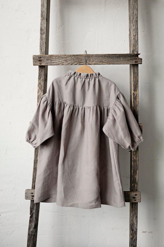 knee length dresses for ladies Dusty Blue Sailor Parachute Linen Dress – allthebeautifullinen main image 0