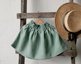 Mint Midi Skirt, Linen Midi Skirt, Different Embroideries, Simple Skirt, Baby Girl Skirt, Linen Clothes for Kids, Washed Linen Skirt