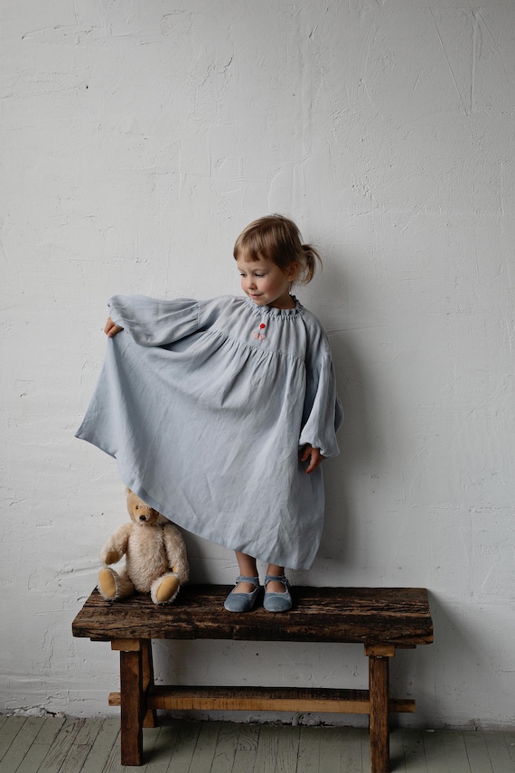 Baby Blue Linen Parachute Dress: Embroidered Flower Girl Dress - Etsy Israel Baby Blue Linen Parachute Dress: Embroidered Flower Girl Dress - Etsy Israel