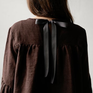 Chocolate Victorian Tunic, Linen Tunic, Linen Shirt, Linen Blouse, Cottagecore Blouse, Linen Shirt for Women, Linen Top, Long Sleeve Shirt image 4