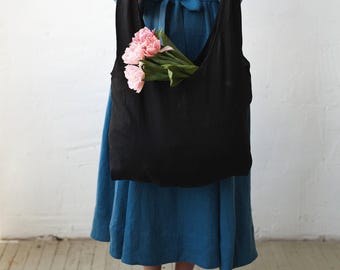 Sac de courses en lin noir : cabas réutilisable