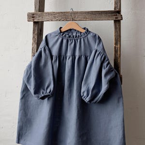 Dusty Blue Parachute Dress, Linen Parachute Dress, Different Embroideries, Linen Dress for Girls, Flower Girl Dress, Girl Linen Dress