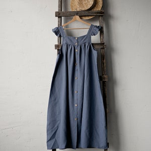 Dusty Blue Prairie Dress Linen Dress With Flutter Sleeves - Etsy