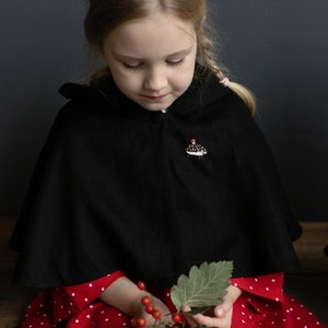 Black Little Red Riding Hood Cape, Different Embroideries, Hooded Linen Cape for Girls, Little Red Riding Hood Costume image 6