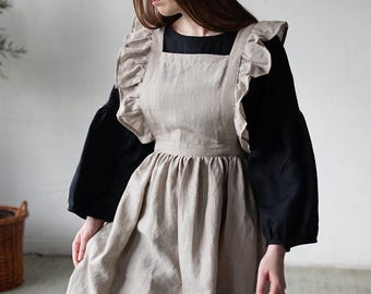 Natural Vintage Linen Apron: Victorian Cottagecore Style