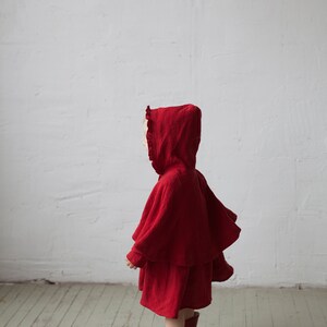 Cherry Little Red Riding Hood Cape, Different Embroideries, Hooded Linen Cape for Girls, Little Red Riding Hood Costume image 3