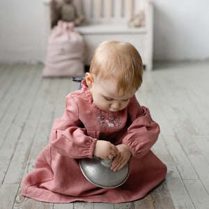 Salmon Ruffle Linen Dress, Baby Linen Dress, Baby Dress, Flower Girl Dress, Linen Clothes Girls, Dress Girls, Kids Clothing image 8
