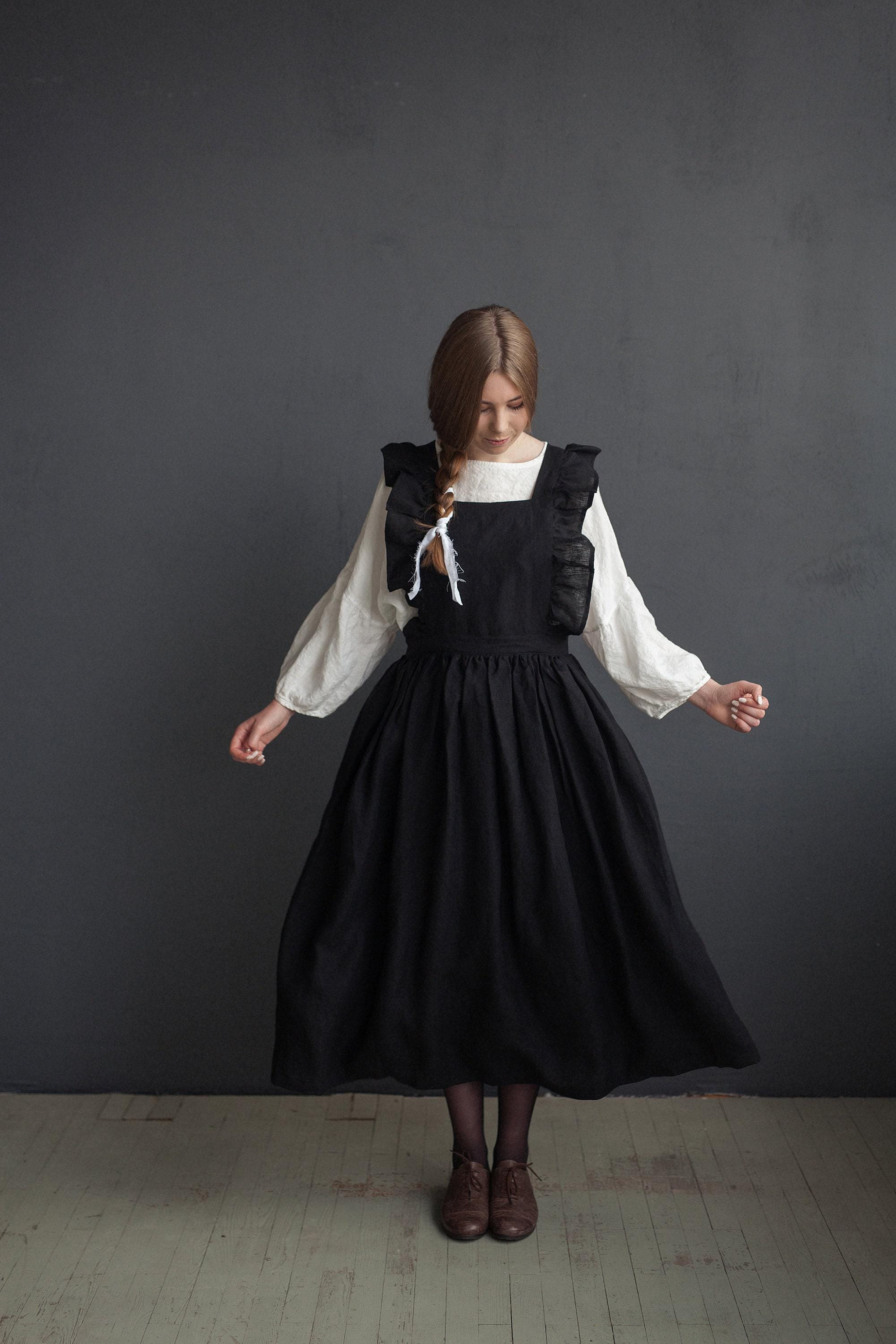 ワンピース WARDROBE NYC Linen long dress (25EO2M0H3003607M005 1119) Black Long Vintage Dress, Linen Pinafore Dress, Elastic