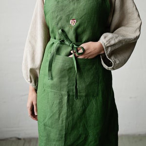 Apple Green Traditional Apron Linen Apron Hand Embroidery - Etsy