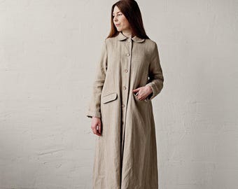 Natürlicher klassischer Leinenmantel, Leinenmantel für Frauen, Handstickerei, eine Linie Leinenmantel, Leinenmantel Frauen, Herbst Leinenmantel, Frühling Leinenmantel